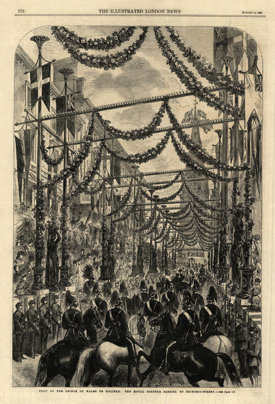 Prince of Wales (Edward VII) cortege Princess Street, Halifax. Yorkshire 1863